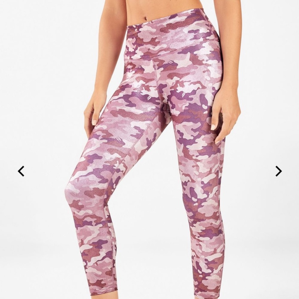 Fabletics Midrise Powerhold Pink Camo Leggings